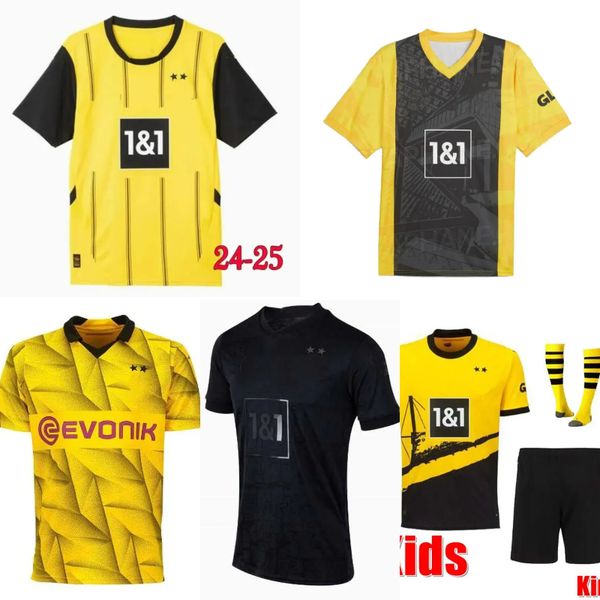 

DoRTmuNDs 23 24 25 Soccer Jerseys Home Away Fourth 4th Special SANCHO 2023 2024 2025 Cup Trikot 50TH Anniversary Football Shirt Kids Kit Shirt Third HALLER REUS Sets, 23-24 away ucl patch
