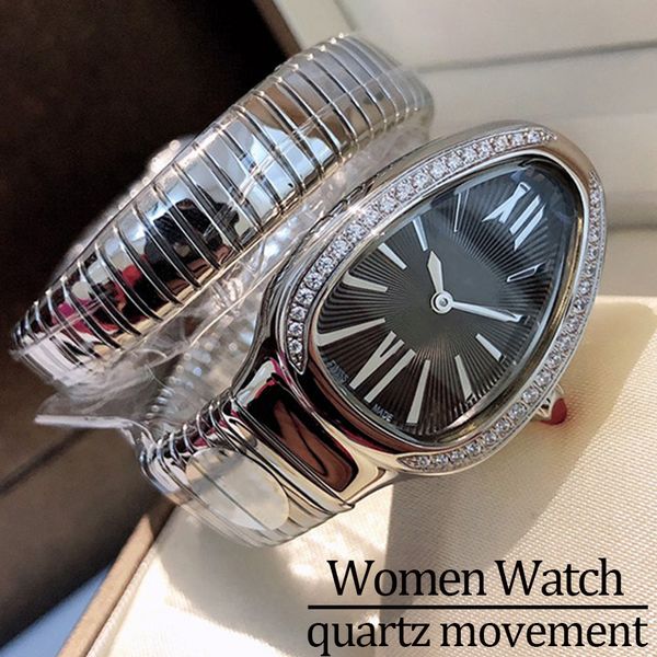 

Watches luxury watch for woman movement Watches women Watches high quality 32MM Swiss quartz movement diamond bezel Stainless Steel watchstrap snake watch, #6 silver