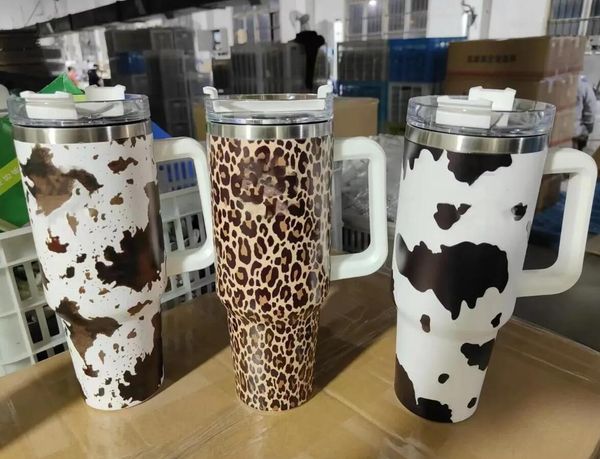 

40oz Cheetah, Cow, Leopard Print Tumblers w/ Lid and Straw - Heat Resistant, Stainless Steel Travel Cups for Coffee, Tea, or Water, Multi-color