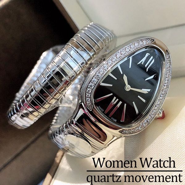 

fashion Watch women Wristwatches high quality designer Watch Stainless Steel watchstrap Swiss quartz movement 32MM diamond bezel Casual modern luxury snake watch, #2 silver