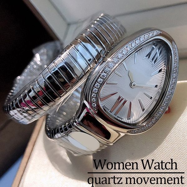 

movement watches Wristwatches womens watch Stainless Steel watchstrap Swiss quartz movement 32MM diamond bezel Casual modern luxury snake watch, #1 silver
