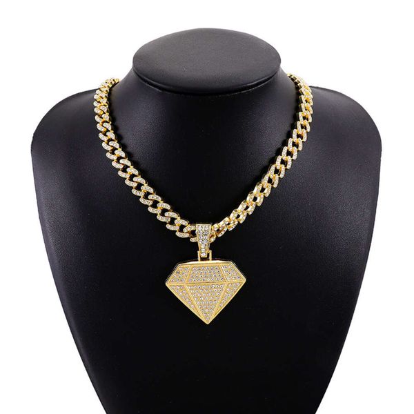 

Hot selling diamond inlaid hip-hop alloy high-quality electroplated pendant Cuban necklace 60cm exaggerated fashion