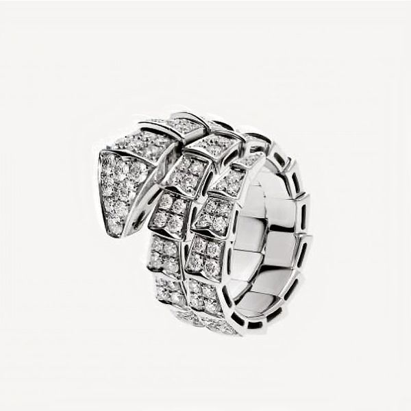

Desingers Ring Men and Women Width and Narrow Version Luxurys Open Rings Easy to Deform Lady Silver Snake Plated Light Bone Full Diamond Pattern Couple nice