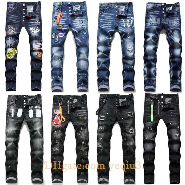 

Mens Jeans men jean Hip hop pants street trend Zipper chain decoration ripped Rips Stretch Black Fashion Slim Fit Washed Motocycle Denim Panelled Trousers Christmas, 1035-jeans