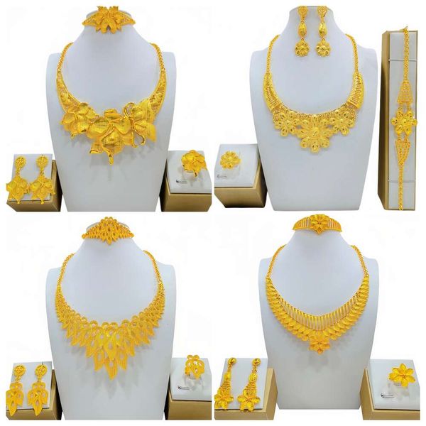 

India Nigeria Bride Necklace Bracelet Earring Ring Four piece Jewelry Set