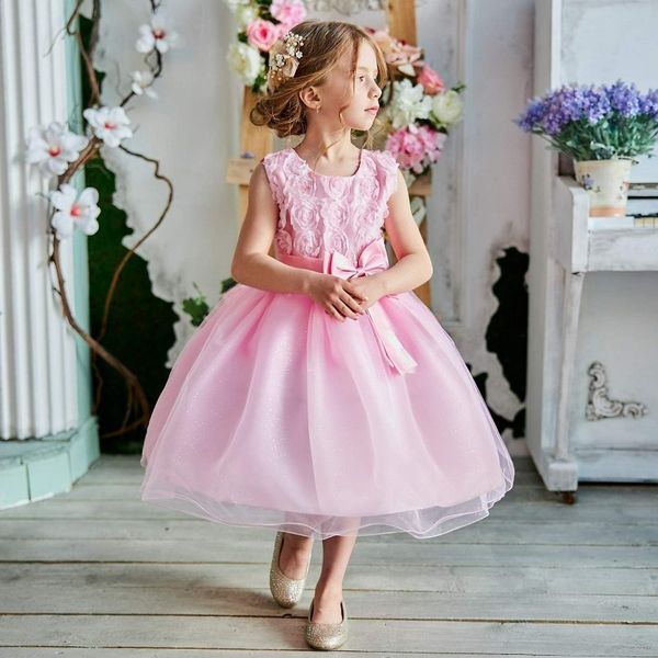 

Girl Sleeveless Lace 3D Flower Tutu Holiday Princess Dresses, Crimson