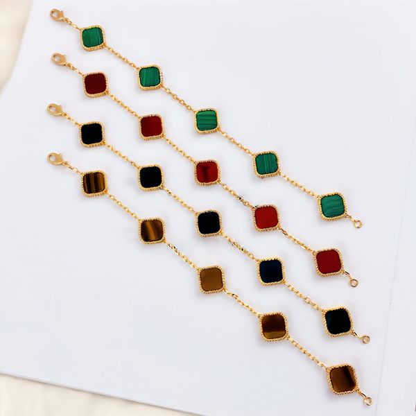 

charm bracelet designer luxury bracelet women charm bracelets designer bracelet for women gold plated 5 flower side onyx chalcedony fine fashion jewelry for girl