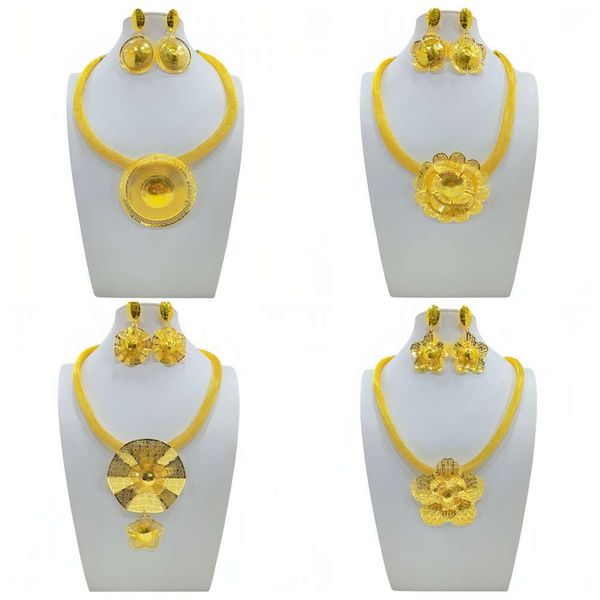 

Dubai Jewelry Golden Women's New Bride Wedding Gift Earrings Necklace Set
