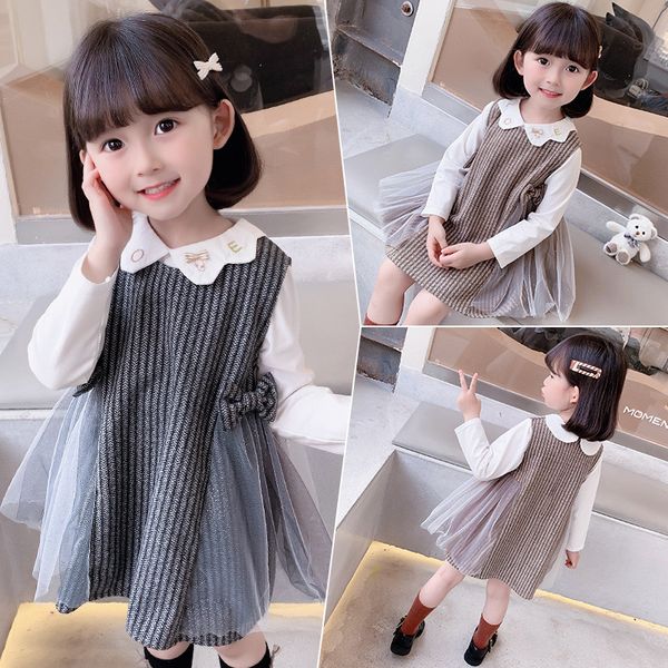 

Girls' spring set 2024 new Korean version of children's female treasure princess dress, Gray