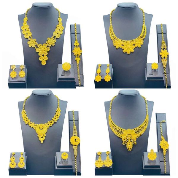 

Gold Plated Dubai Bride Necklace Earrings Women's Jewelry Two Piece Set Straight Suitable For Wedding And Elegant Evening Parties