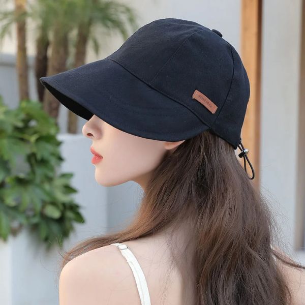 

UV Protection Hat Fisherman Cap Sun Hat Portable Foldable Wide Brim Sun Protection Hats Summer Adjustable Size Cap for Women, Black