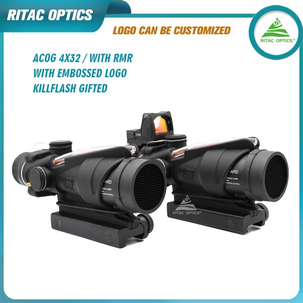 

Trijicon ACOG 4x32 Fiber Illuminated Red Chevron Scope with Emed Killflash hunting riflescope