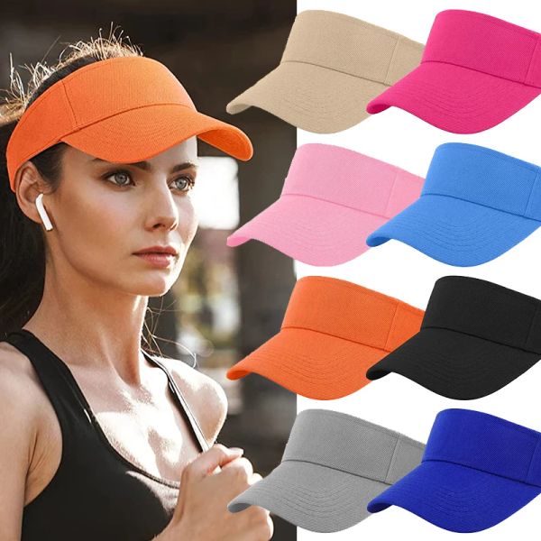 

Men' Cap Women Spring Summer Sports Sun Cap Adjustable Cotton Visor UV Protection Top Empty Tennis Golf Running Sunscreen Hat, Black