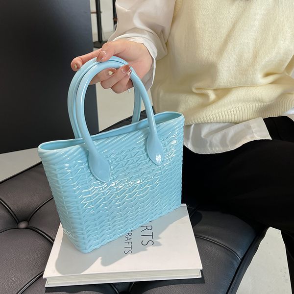 

Simplicity women shoulder bag summer candy colored beach bag waterproof PVC woven handbag simple swimming holiday womens handbag factory wholesale, Gray