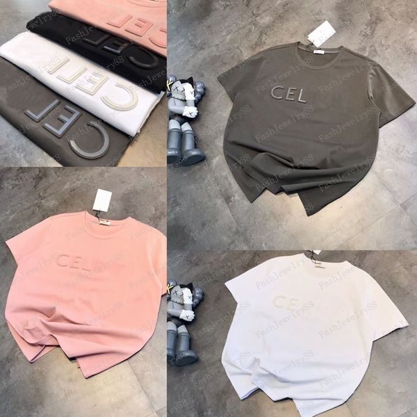 

Summer Emed letters steel print women's Loose cotton short sleeves Fashion T shirts for men women Casual T-shirt, Ivory