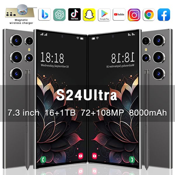 

7.3-inch 5G S24 Ultra Mobile unlocks Touch screen Smart 13 system S24 Android face recognition, Yellow