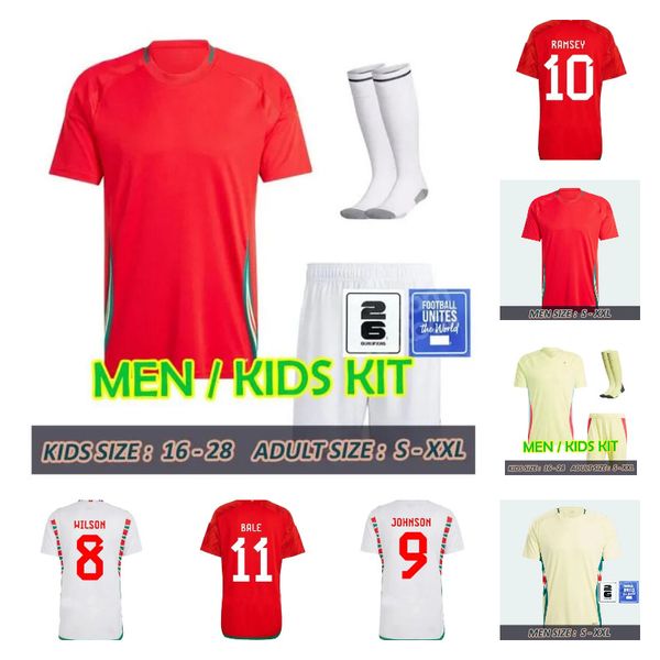 

2024 2025 Wales soccer jerseys JAMES BALE 2026 Qualifiers Welsh football shirts Home/away cities N.WILLIAMS RODON T.ROBERTS CABANGO LEVITT MOORE THOMAS Men kids kit, Home fans+2026 qualifiers patch