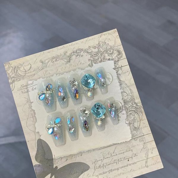 

False Handmade Nails Reusable Metallic Glitter Fake Nail Tips With Glue Art Manicure Press wearable Full Cover, Multi