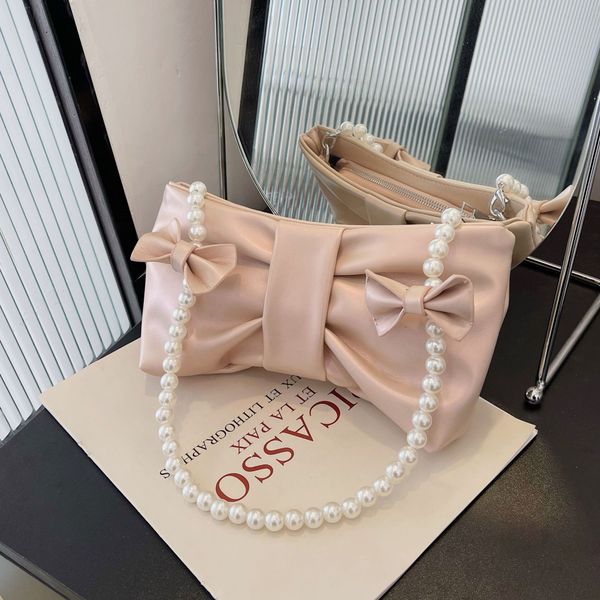 

New Design Luxury Satin Pink Bow Party Ladies Dinner Bags Clutch Purse Handmade Elegant Custom Womens Clutch Bag Evening Bags