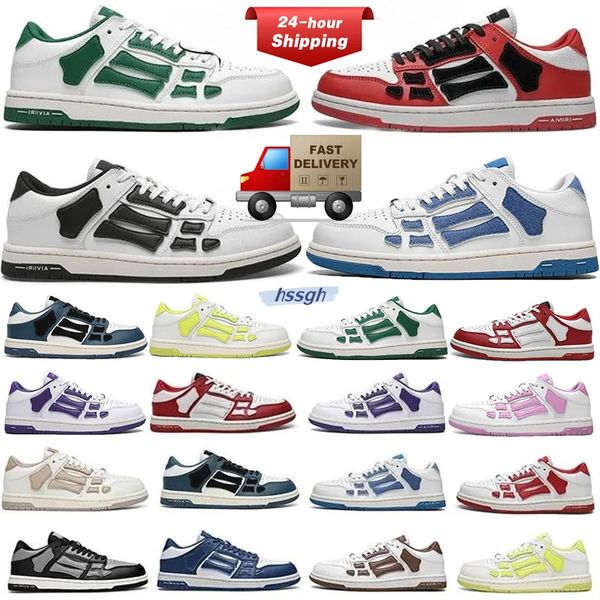 

Womens Mens Running Shoes Designer Skel Low Bones High Leather Sneakers Luxury Cutout Blue White Black Green Gray Brown Couple Original 35-46, Deep grey