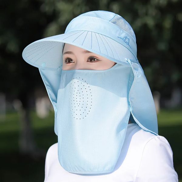 

Sun Hat Woman Summer Women's UV Protection Cap Outdoor Travel Cycling Face Mask Hat Shawl Hats Windproof Removable Tea Picking, Sky blue