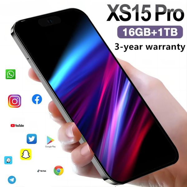 

Brand Original New 16GB+1TB For Smartphone 6.8 inch XS15 Pro Full Screen 4G 5G Cell Phone 7800mAh Mobile Phones Global Version s, White