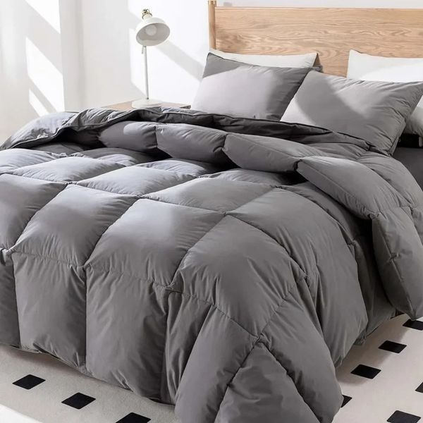 

Goose Down Comforter King, 750 Fill Power, 100% Organic Cotton, All-Season Grey Duvet, 8 Corner Tabs, White