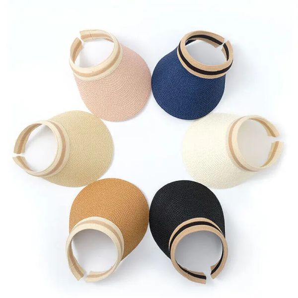 

2023 Summer Hat  Women Sun Hats Handmade Lafite Grass Straw Visor Caps Empty Top Hat Outdoor Uv Protection Beach Cap, Tan