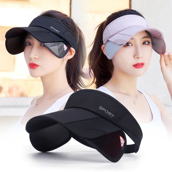 

Summer Sports Sun Hats Men And Women Cap Adjustable Visor UV Protection Top Empty Tennis Golf Running Cycling Sunscreen Hat, Black