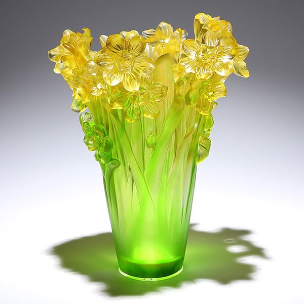 European Fashion Luxury Crystal Vase Home Decoration Tabletop Ornaments Figure of Daffodil Model Narcissus Flowers