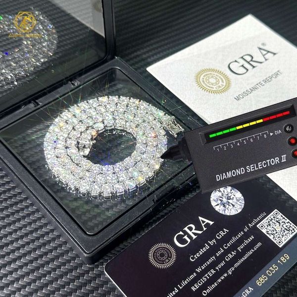 

designer hiphop necklace 2mm 3mm iced out dia sterling sier 4mm 5mm moissanite tennis chain