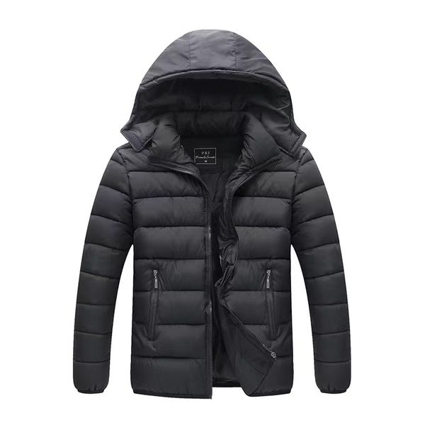 

winter hooded cotton jacket for middle-aged men with winter detachable hat cotton jacket jacket, Black
