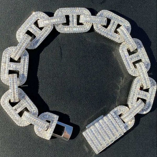 

Trendy 18mm Icey Vvs Cuban Chain Link Baguette Diamond Mariner Link Cuban