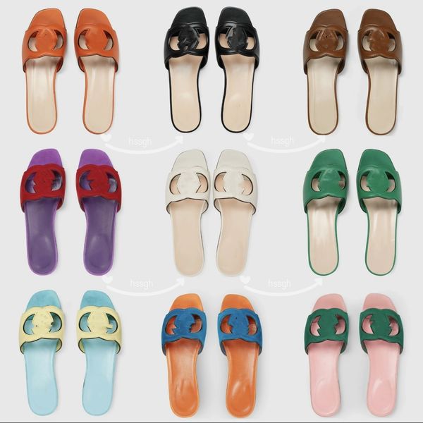 

2024 Womens Summer Slippers Slippers Womens Slippers Luxury Brand Designer Sandals Rubber Flat Heel Fashionable Versatile Leather Casual Comfortable Size 35-42, Deep purple
