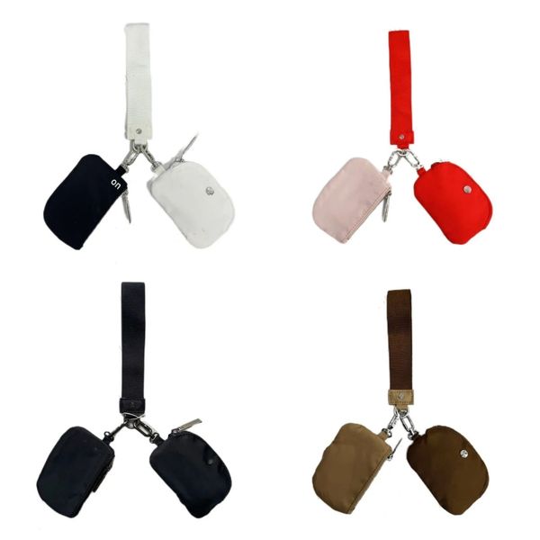 

Yoga Keychain Pink Black Red wristlet clutch dual key pouch keychain yoga gym mini purse with detachable zipper wrap around wrist wallet portable coin pink pocket bag
