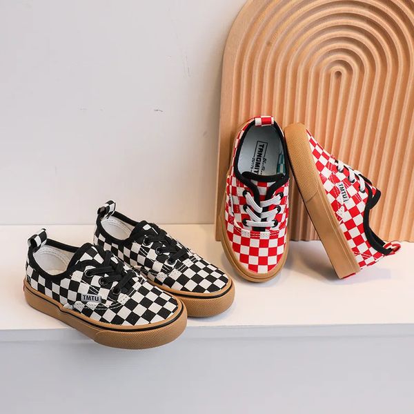 

Plaid Canvas Shoes: Classic Kids Sneakers for Casual & Sporty Style, Red