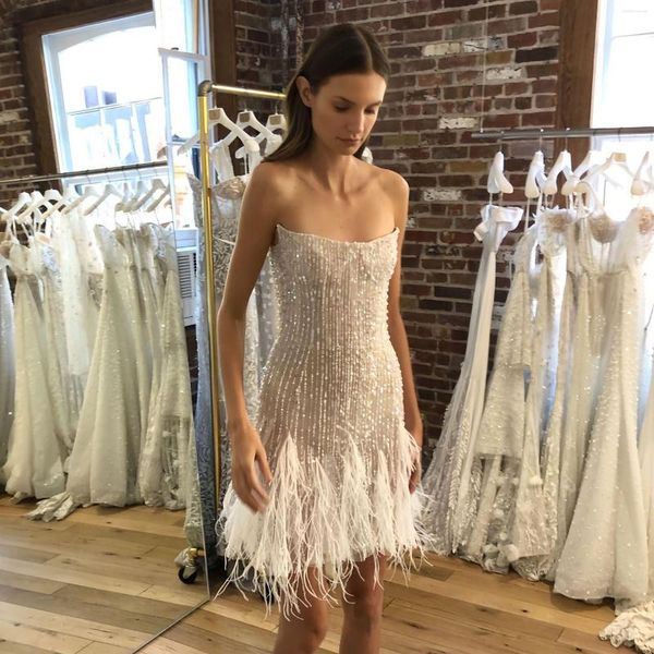 

Casual Dresses Sequins Feather Tassel Sexy Mini Dress Women Elegant Strapless Backless Bodycon Fashion Evening Party Night Club, White