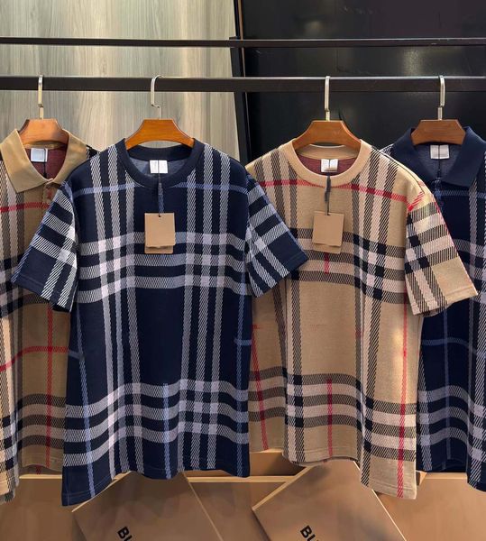 

2024 Fashion Luxury Clothing Men's T-shirt and Women's Loose T-shirt Top Couple Casual Checkered Sweatshirt Men's and Women's T-shirt Sweater Top, Khaki