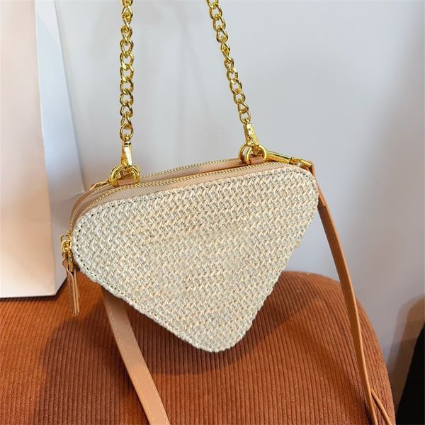 Mini Triangle Straw Bags Designer Handbag Woman Crossbody Bag Luxury Chain Wallet Purse Zipper Embroidery 10A 2024