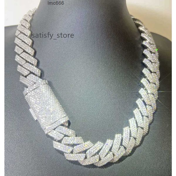 

15mm 20mm Heavy 3row Moissanite with Sterg Sier Ice Out Hop Necklace Cuban k Chain for Men