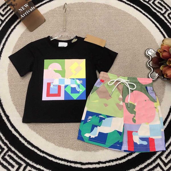 

Top baby tracksuits Summer suits kids designer clothes Size 100-150 CM T-shirt and Colorful patchwork design shorts 24April, Red