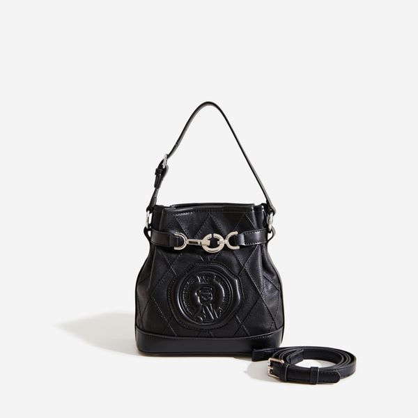 

Fashion Bucket Canvas Bag Women S Single Shoulder Bag Crossbody Portable Women ENGLAND STYLE Messenger Bags, Black