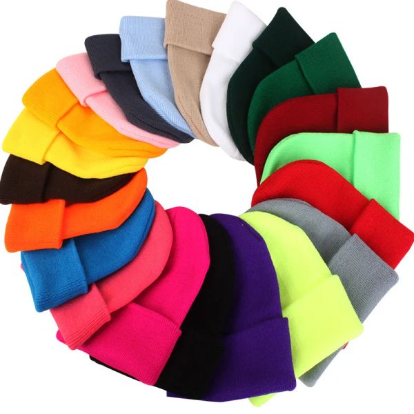 

25 Solid Colors Men Women Woolen Knitted Beanie Hat Cap Winter Warm soft Cotton Ski Caps Gorro Skull knit Cap Mens Hats, Black