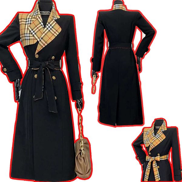 

undefined Designer Long trench coat B brand Lattice High quality clothing American jackets cotton autumn and winter clothes embroidered jacket's 2024 Parker coats, Black