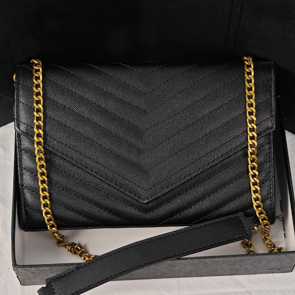 

Designer bag womens gold buckle letter single shoulder bag leather retro diagonal cross carrying underarm bag wallet envelope bag handbag bag, Y-7-23cm caviar