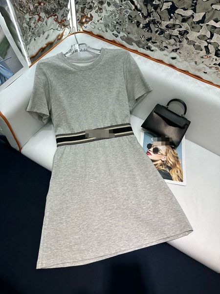 

"Summer Chic Round Neck Dress with Letter Webbing Detail - Simple and Stylish Hundred T Design for a Trendy Look", Black