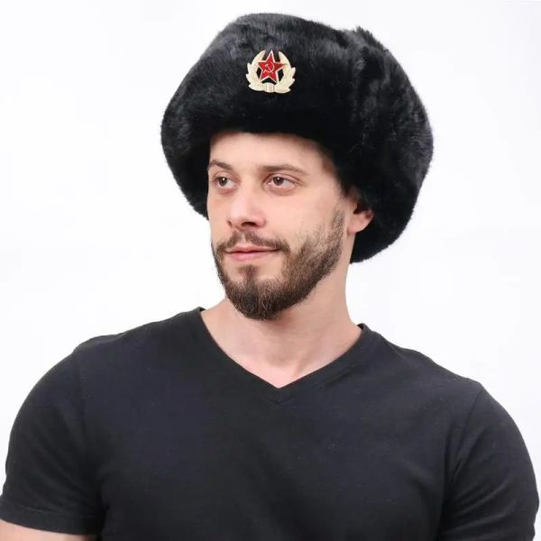 

Soviet Badge Lei Feng Hat Windproof And Waterproof Men's And Women's Outdoor Hat Thickened Ear Protection Russian Warm Hat, Black