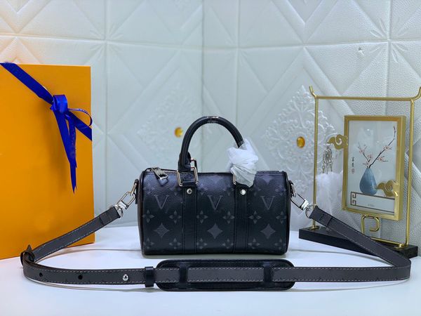

Black printing keepall travel lage for women and mens Genuine leather design shoulder crossbody package clutch handbag Baguette pillow tote bag