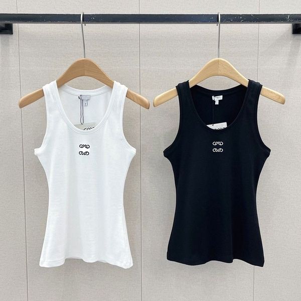 

Summer Womens Tank Top Sports Sleeveless T-shirt Tank Trendy Women Tops Embroidered Floral Comfortable Cotton Bottom Shirt Inner Short Long Black White Size S-XL, White-regular