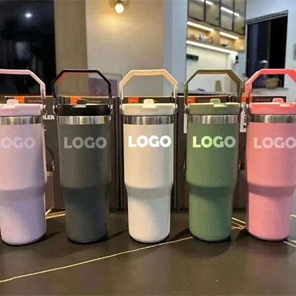

Mugs Water Bottles 30oz Cups Heat Preservation Stainless Steel 20oz Outdoor Car With Handle Lids Thermos Bottle Cup, White